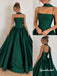 Emerald Green Satin Ball Gown Evening Dress, Spaghetti Strap Formal Gown, PD4385