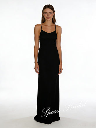 Sexy Black Jersey Spaghetti Straps Sleeveless Open Back Mermaid Prom Dress, PD4063