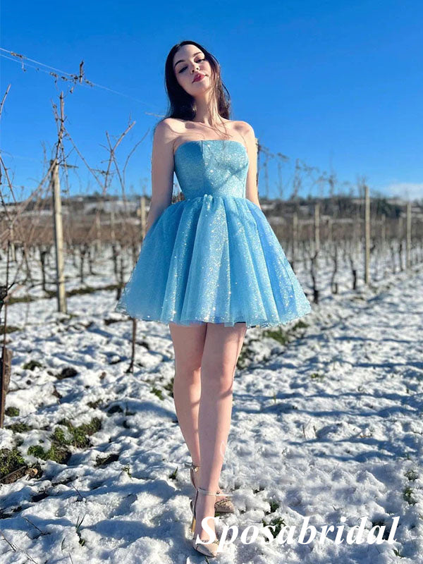 Sexy Shiny Blue Tulle Sweetheart A-Line Mini Dresses/ Homecoming Dress SposaBridal Sexy Shiny Blue Tulle Sweetheart A-Line Mini Dresses/ Homecoming Dress SposaBridal