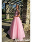 Shiny Spaghetti Straps V-Neck Sleeveless A-Line Maxi Prom Dress, PD4007