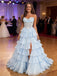 Sexy Light-Blue Chiffon Sweetheart Boning Pleated A-Line Floor Length Prom Dress With Split, PD4110