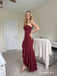 Burgundy Strapless Ruffled High Low Dress, Ruched Floor Length Formal Gown,PD4343