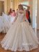 High Neck Cutout Long Sleeve Lace Wedding Dress, Voluminous Ball Gown Bridal Gown, WD3155