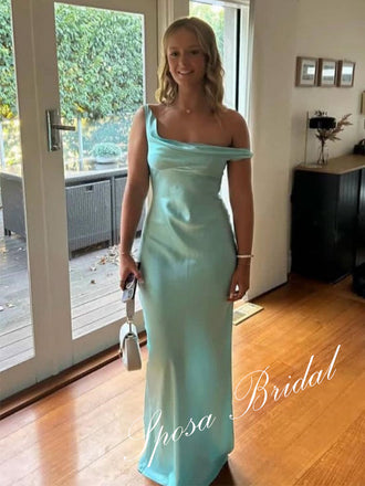 Sexy Soft Satin Asymmetrical Neck Sleeveless Mermaid Floor Length Prom Dress, PD4100