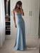 Square Neck Wide Strap Light Blue Mermaid Evening Dress, Open Back Simple Formal Gown, PD4376