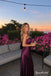 Plum Cowl Neck Satin Slip Dress, Spaghetti Straps Floor Length Formal Gown,PD4344