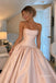 Strapless Blush Satin Ball Gown, Open Back Voluminous A-Line Formal Prom Evening Dress,PD4364