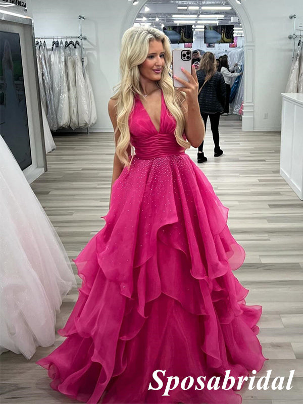 Winter Formal Dance Dresses Spaghetti Straps Pink Tulle Long Prom Dress With Layers, 2019 Pink Prom Winter Formal Dance Dresses Spaghetti Straps Pink Tulle Long Prom Dress With Layers, 2019 Pink Prom