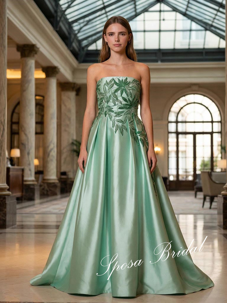 Elegant Satin Sweetheart Sleeveless Appliques A-Line Prom Dress, PD4061