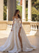 trapless Detachable Lace Sleeve Wedding Dress, Lace Slit Overskirt Bridal Gown, WD3150