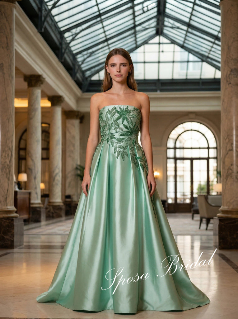 Elegant Satin Sweetheart Sleeveless Appliques A-Line Prom Dress, PD4061