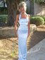Sexy Soft Satin Halter Sleeveless Mermaid Floor Length Prom Dress With Split, PD4077