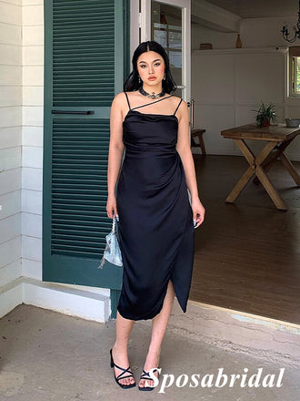 Soft Satin Spaghetti Straps Split Long Prom Dress Formal Party Dress, PD3987