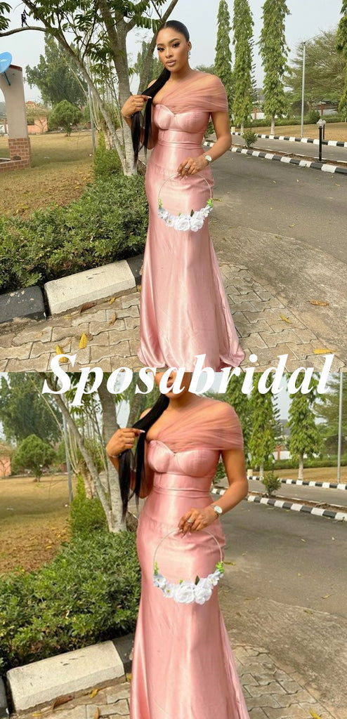 One Shoulder Mermaid Maxi Long Wedding Guest Bridesmaid Dresses, BD3400