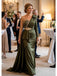 Elegant Olive Green Satin Long Sleeves Formal Mother of the Groom Dress with Belt, SFM018