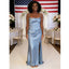 Sexy Dusty Blue Soft Satin Spaghetti Straps Mermaid Bridesmaid Dresses with High Slit, BD3447