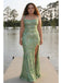 Sexy Mint Green Sequin Floral Embellished Side Slit Mermaid Prom Dress, PD4185