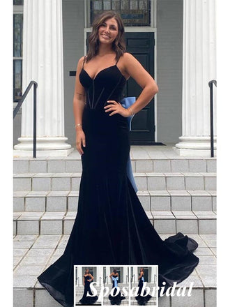 Sexy Spaghetti Straps V-Neck Sleeveless Mermaid Maxi Prom Dress, PD4023