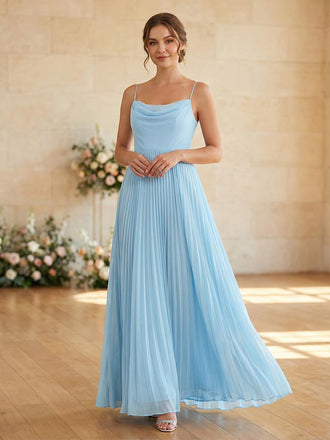 Sexy Spaghetti Straps Chiffon Cowl Sleeveless Floor-Length A-Line Maxi Mermaid Bridesmaid Dresses, BD3442