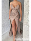 Sexy Soft Satin Sweetheart V-Neck Sleeveless Side Slit Mermaid Long Prom Dresses, PD3900