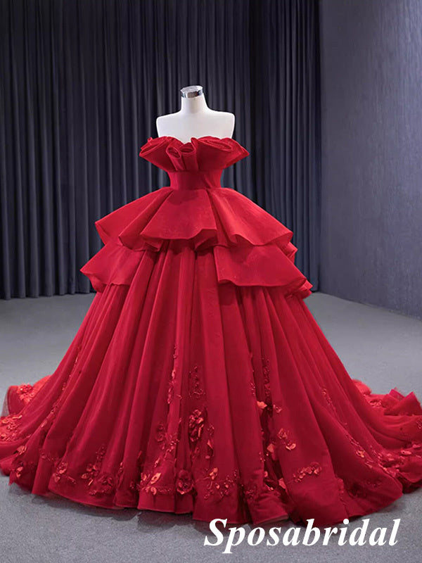 Elegant Red Oganza Sweetheart Sleeveless A-Line Ball Gown Long Prom Dress Formal Party Dress, PD3988