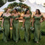 Elegant Olive Green Satin Off The Shoulder Mermaid Bridesmaid Dress for Wedding Party, BD3469