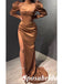 Elegant Brown Soft Satin Long Sleeves Side Slit Mermaid Long Prom Dresses, PD3797