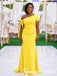Bright Yellow Crepe One Shoulder Mermaid Mother Of The Bride Gown With Side Bow, SFM022