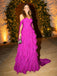 Flowy Fuchsia Off Shoulder Ruffle Chiffon Formal Evening Gown for Wedding&Gala&Party, PD4230