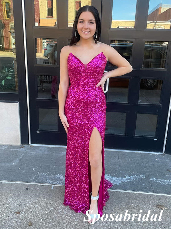 Sexy Sequin Sweetheart V-Neck Sleeveless Side Slit Mermaid Long Prom D SposaBridal Sexy Sequin Sweetheart V-Neck Sleeveless Side Slit Mermaid Long Prom D SposaBridal