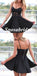 Sexy Black Chiffon Spaghetti Straps V-Neck A-Line Mini Dresses/ Homecoming Dresses With Lace, PD3566