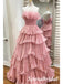 Sweet Blushing-Pink Tulle Sweetheart A-Line Long Prom Dresses, PD3822
