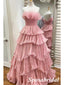 Sweet Blushing-Pink Tulle Sweetheart A-Line Long Prom Dresses, PD3822