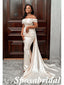 Elegant Satin Off Shoulder Sleeveless Mermaid Long Prom Dresses With Train, PD3751