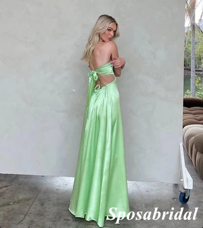 Sexy Soft Satin Sweetheart Sleeveles A-Line Long Prom Dresses, PD3884