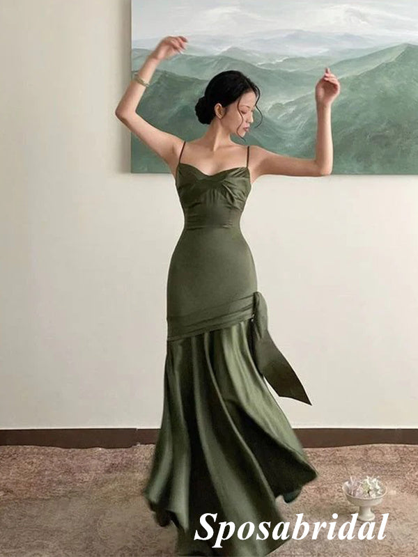 Sexy Satin Spaghetti Straps Sleeveless Mermaid Long Prom Dresses With SposaBridal Sexy Satin Spaghetti Straps Sleeveless Mermaid Long Prom Dresses With SposaBridal