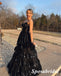 Shiny Black Spaghetti Straps V-Neck Sleeveless A-Line Long Prom Dresses,PD3952