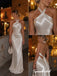 Ivory Halter Crinkled Satin Mermaid Prom Dress, Open Back Tie Back Formal Evening Gown, PD4374