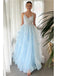 Sexy Tulle Spaghetti Straps V-Neck Sleeveless A-Line Floor Length Prom Dress With Appliques, PD4106