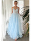 Sexy Tulle Spaghetti Straps V-Neck Sleeveless A-Line Floor Length Prom Dress With Appliques, PD4106