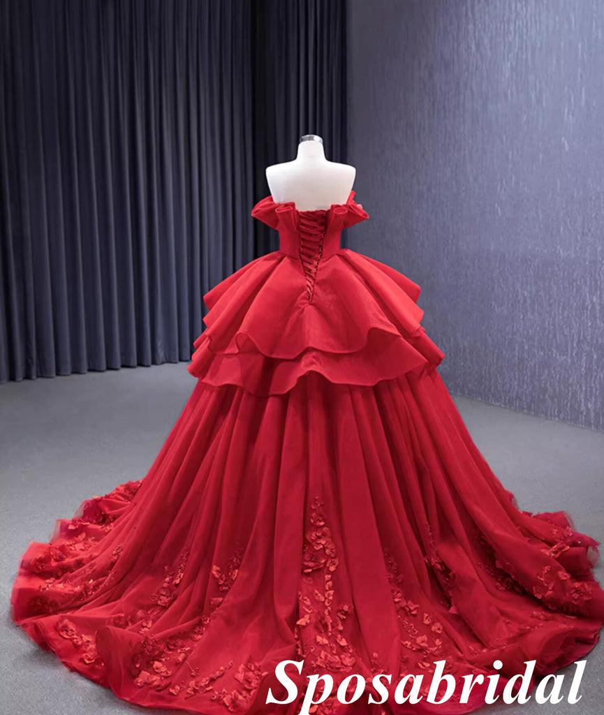 Elegant Red Oganza Sweetheart Sleeveless A-Line Ball Gown Long Prom Dress Formal Party Dress, PD3988