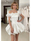 Modern White Satin Ruffle One Shoulder Short A-Line Bridal Gown, WD3111