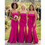 Hot Pink Satin Strapless Mermaid Bridesmaid Dress With Flower Detail, BD3471