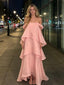 Dreamy Pink Off Shoulder Tiered Maxi Dress, Elegant Formal Evening Gown for Prom & Wedding Guest, PD4233