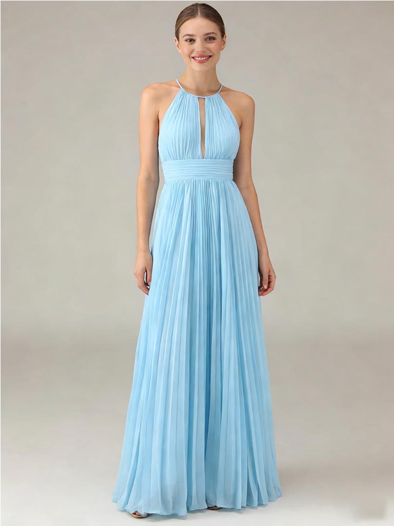 Sexy Halter Chiffon Sleeveless Floor-Length A-Line Maxi Mermaid Bridesmaid Dresses, BD3444