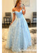 Elegant Satin And Tulle Off Shoulder Sleeveless A-Line Long Prom Dresses, PD3748
