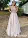 Sexy Tulle Spaghetti Straps V-Neck A-Line Long Prom Dresses With Appliques and Beading, PD3754