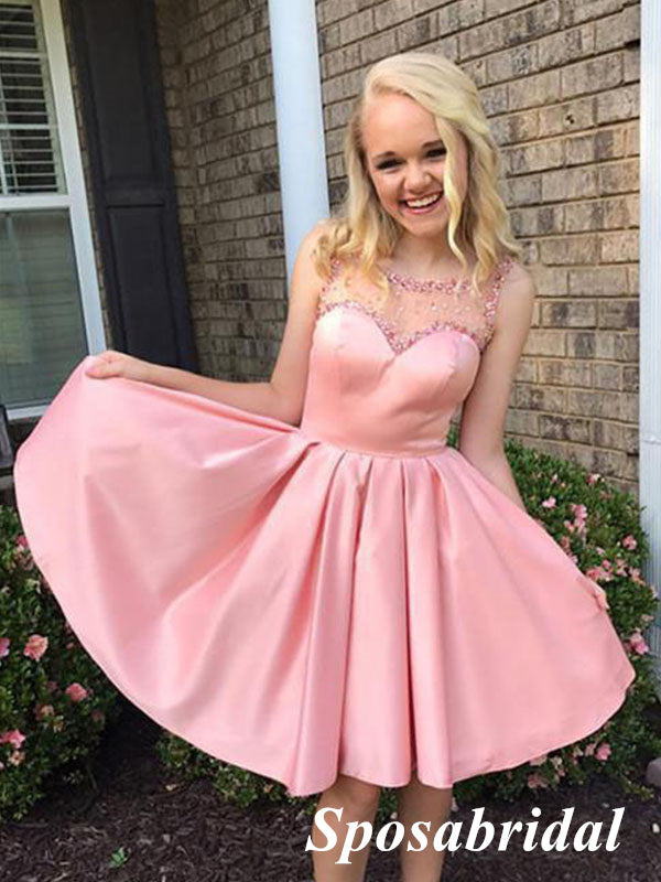 Sweet Soft Satin Spaghetti Straps Round Neck A-Line Mini Dresses/ Home SposaBridal Sweet Soft Satin Spaghetti Straps Round Neck A-Line Mini Dresses/ Home SposaBridal