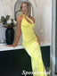 Sexy Yellow Soft Satin One Shoulder Mermaid Long Prom Dresses, PD3865