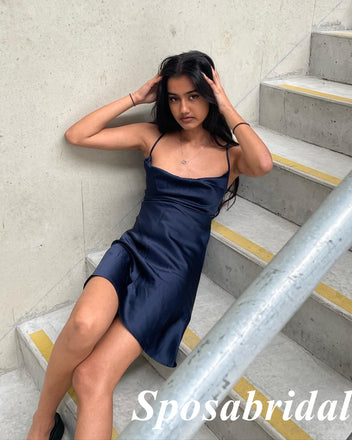 Sexy Soft Satin Spaghetti Straps A-Line Mini Dresses/ Homecoming Dresses, PD3595